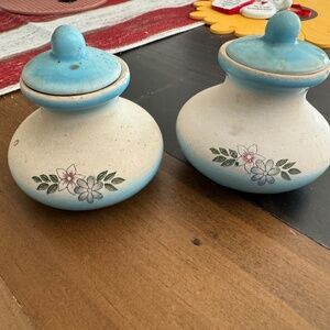 2 Vintage ceramic round bottles